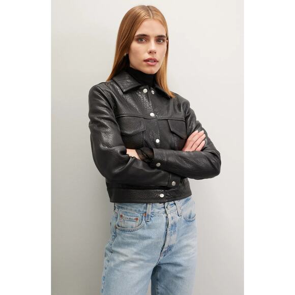 Veda Jackets & Blazers - VEDA Black Leather Jean Jacket